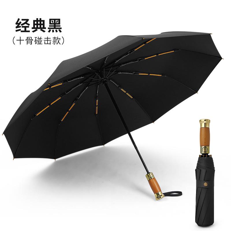 Automatic Light Luxury Wooden Handle Sun Umbrella Umbrella Oversized Men's Folding Umbrella