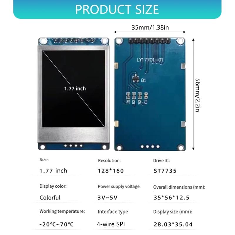 Fast speed SPI Interfaces TFT LCD Screen 1.77inch ST7735 Driver 128x160 Resolution for Microcontroller Data Visualization