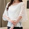 Flower Half Sleeve Shirt Women Elegant Fashion Butterfly Chiffon Blouse Summer Cotton Edge Lace O Neck Loose Shirt