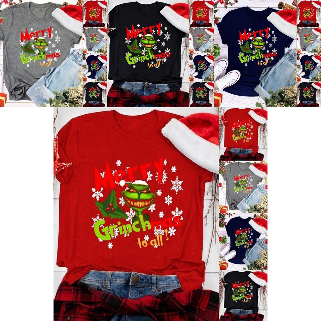Women Christmas Grinch Short Sleeve T-shirt Tops With Trendy Crew Neck Design
