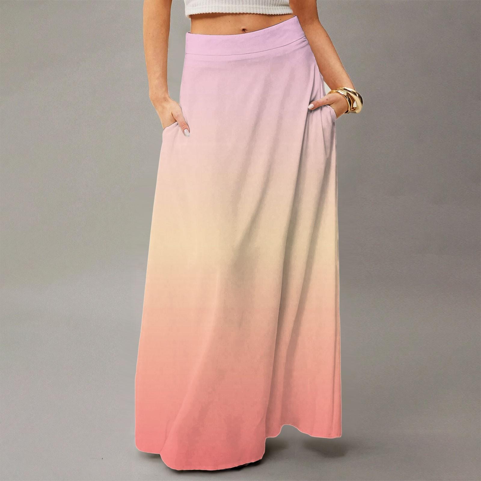 

Женская повседневная складная юбка макси с градиентным принтом, высокой талией, карманом, драпировкой, свободного кроя M розовый