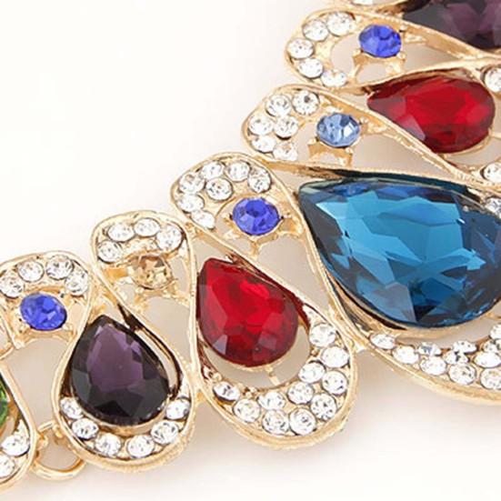 2ks/sada Přehnané náušnice s ušlechtilým náhrdelníkem Vícebarevné náušnice s přívěskem z umělého drahokamu