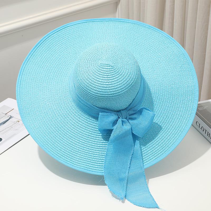 Summer Women Straw Hat Bowknot Wide Brim Floppy Panama Hats Female Outdoor Foldable Beach Sun Cap