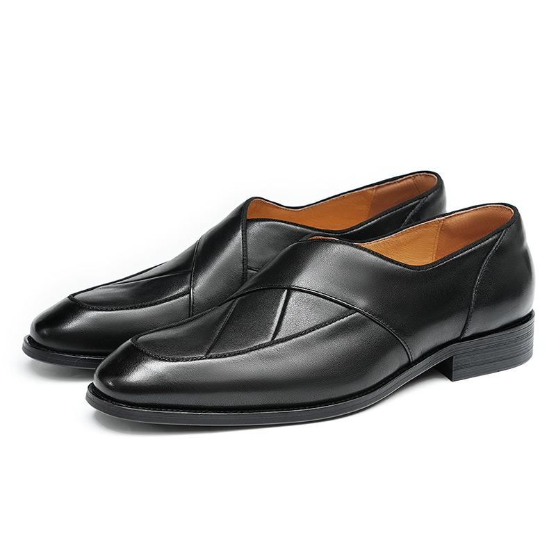 Sapatos Sociais Masculinos Moda Europeia Retrô Sapatos Loafer de Couro Genuíno Cinza Casuais para Negócios Festa Formais para Homens