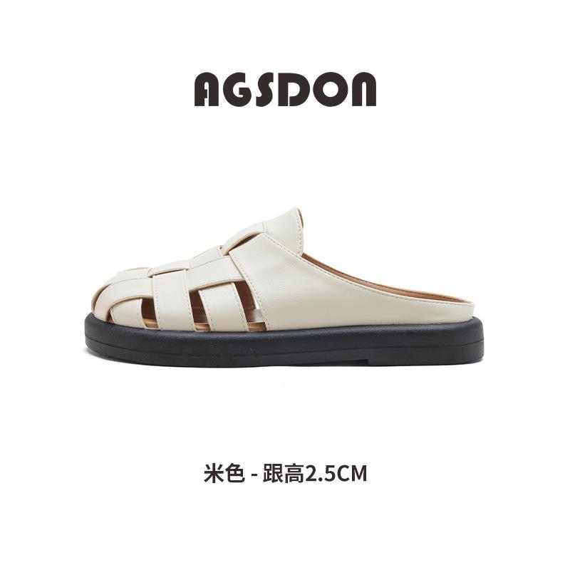 Flat-bottomed slippers new summer bag head woven hollow Roman sandals 35