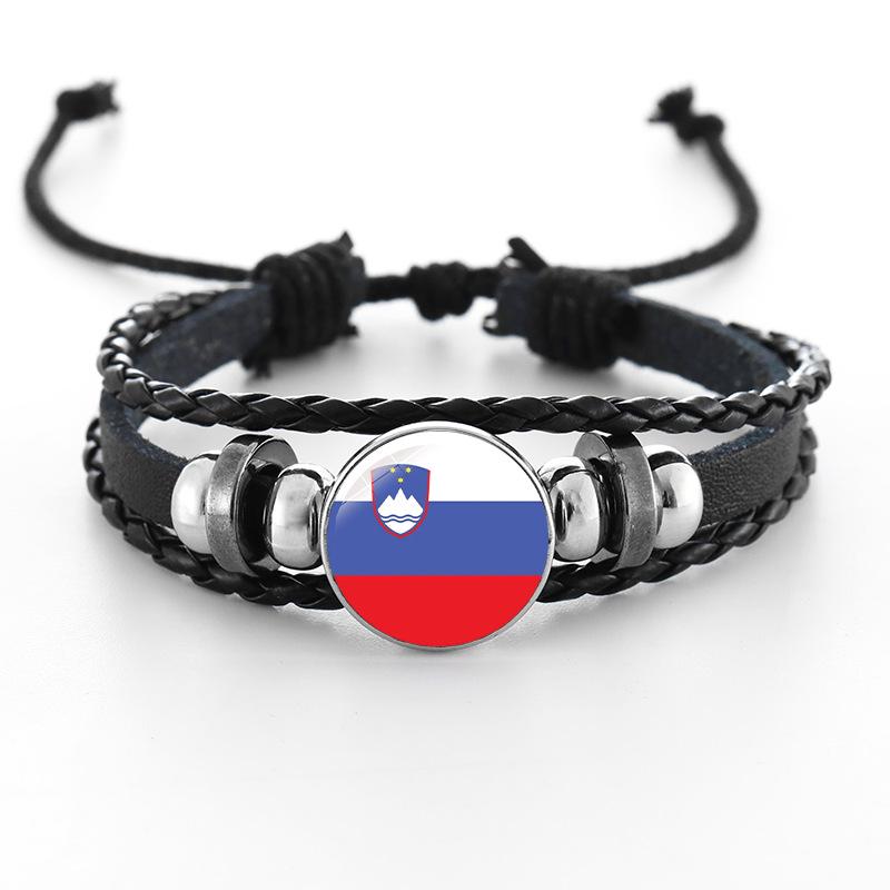 European Cup National Flag Woven Leather Bracelet - Handmade Punk Style