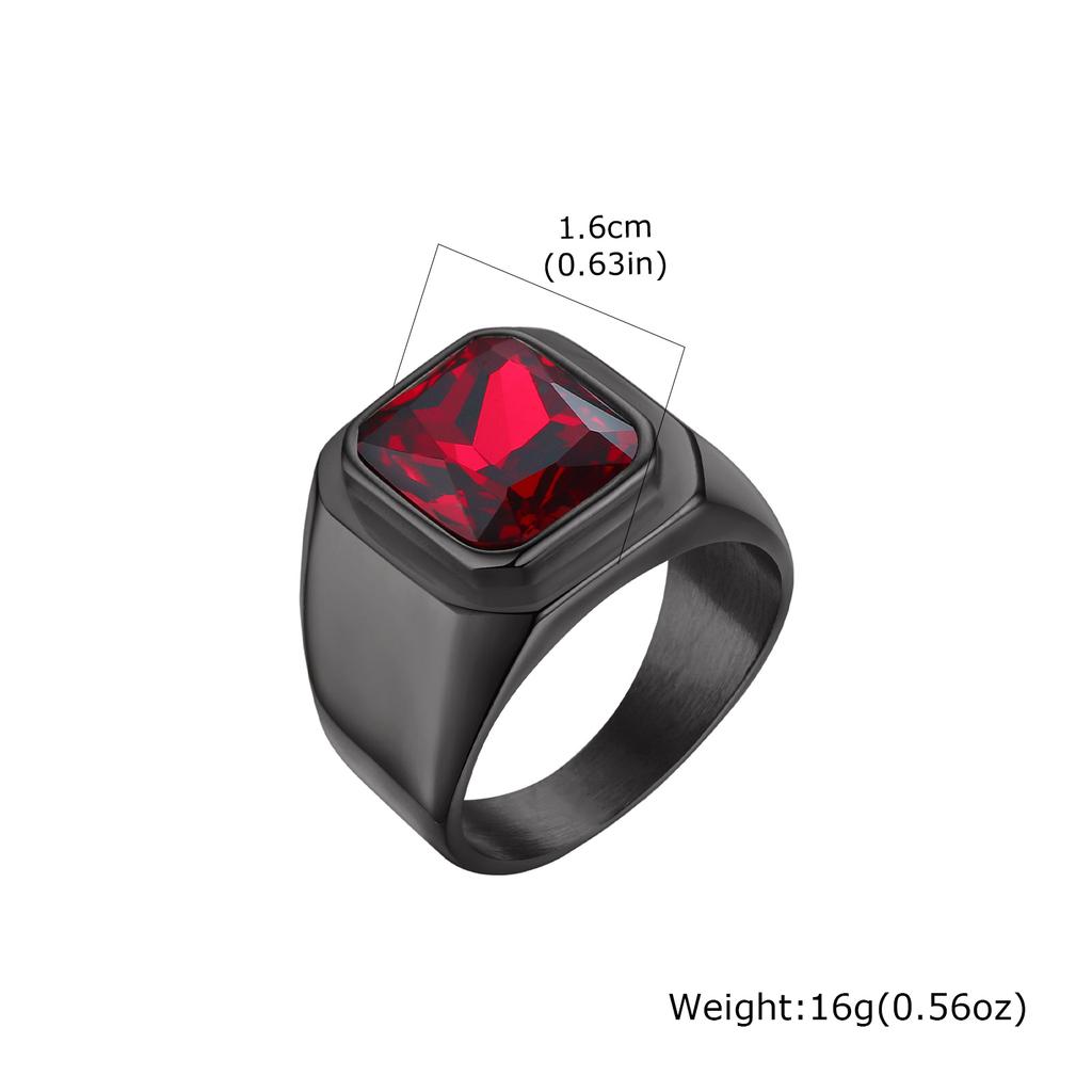 Vnox Punk Red CZ Stone Ring for Men, Gold Plated Stainless Steel Finger Band, Gothic Rock Square Metal Round Ring Jewelry Gifts