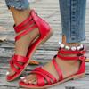 Fashion Summer Plus Size Gladiator Sandals Women Corss Band Back Zipper Flat Heels Sandals Woman Outdoor Non Slip Casual Sandles Female