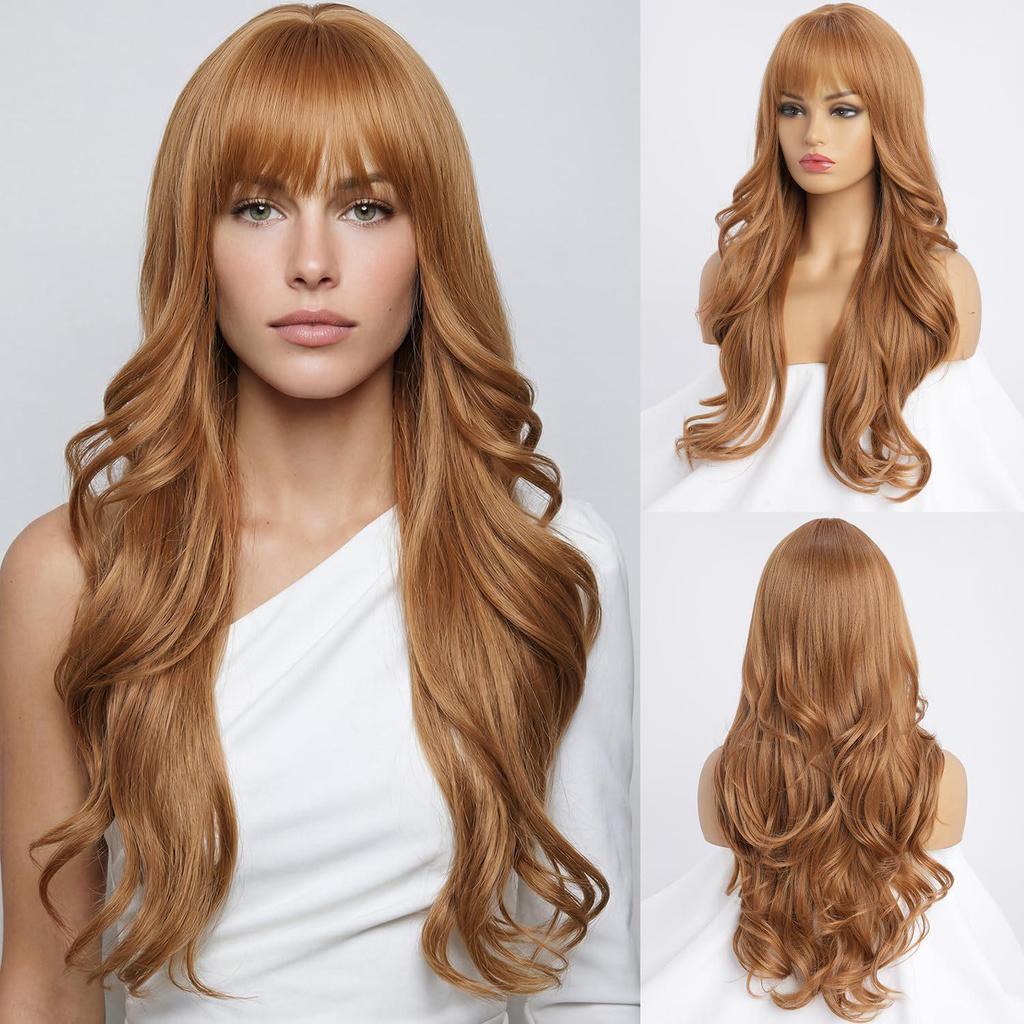 European & American Long Curly Wig with Natural Bangs