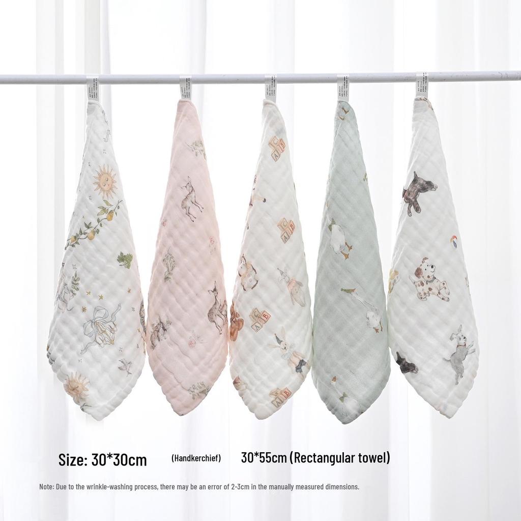 Newborn Pure Cotton Baby Face Towel - Super Soft Absorbent Gauze, Small Square Towel & Bib