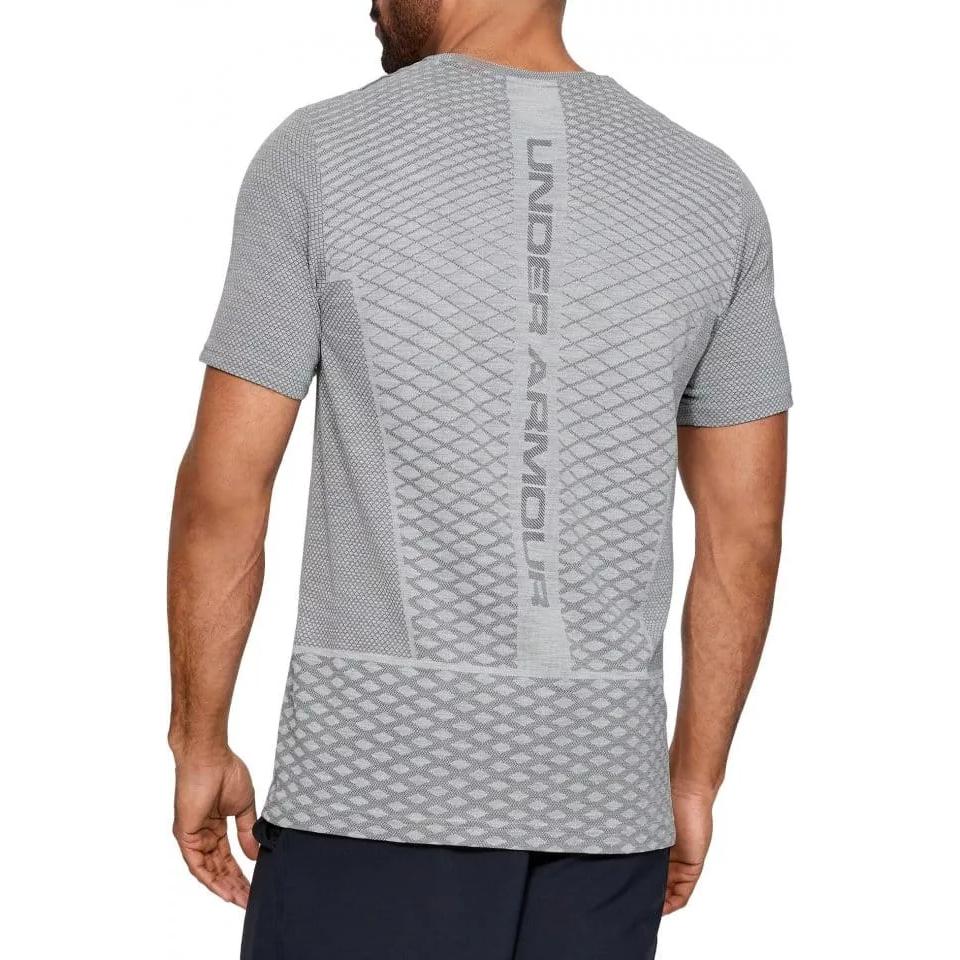 Under Armour Mesh Letter Print Crew Neck Short Sleeve T-Shirt Men Tops Gray 1328689-011