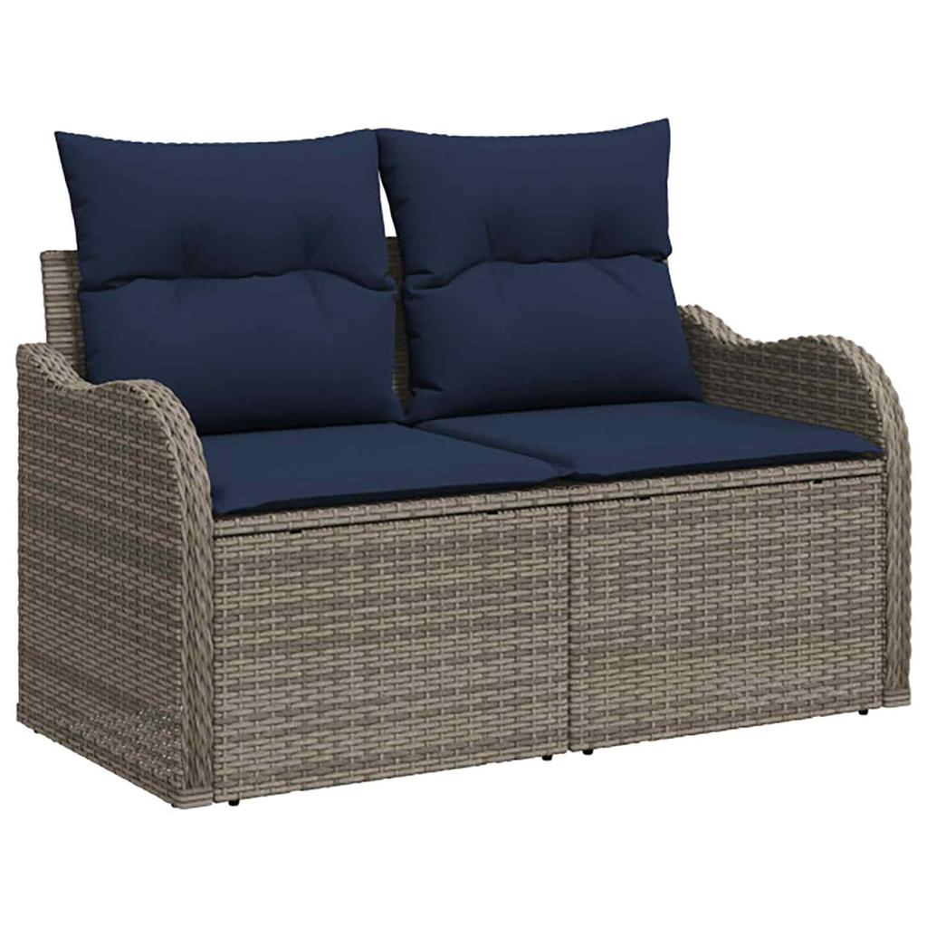 Sofa Set 6 Pieces Gray and Navy Blue Poly Rattan and Steel