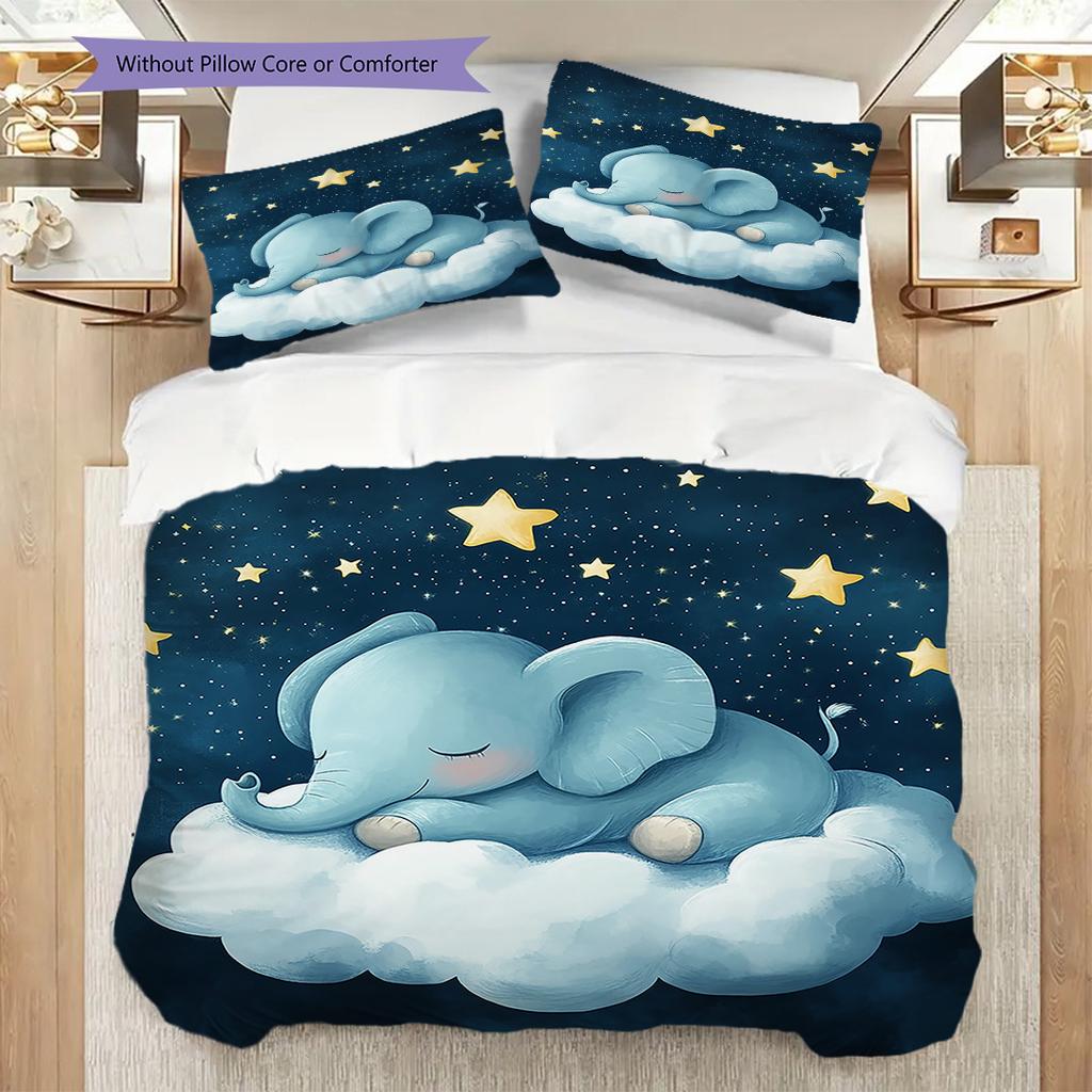 Elephant Pattern Bedding Quilt Set Quilt Cover Pillowcase Home Decoration Birthday Gift (1 * Duvet Cover + 2 * Pillowcase, Without Core)