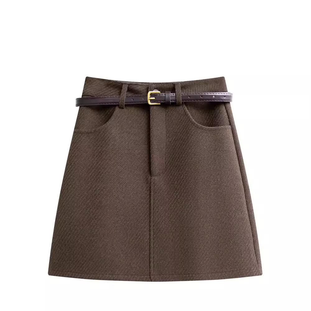 Korean Woolen High-Waisted A-Line Skirt for Women - 2025 Autumn/Winter Academy Style Anti-Exposure Short Skirt