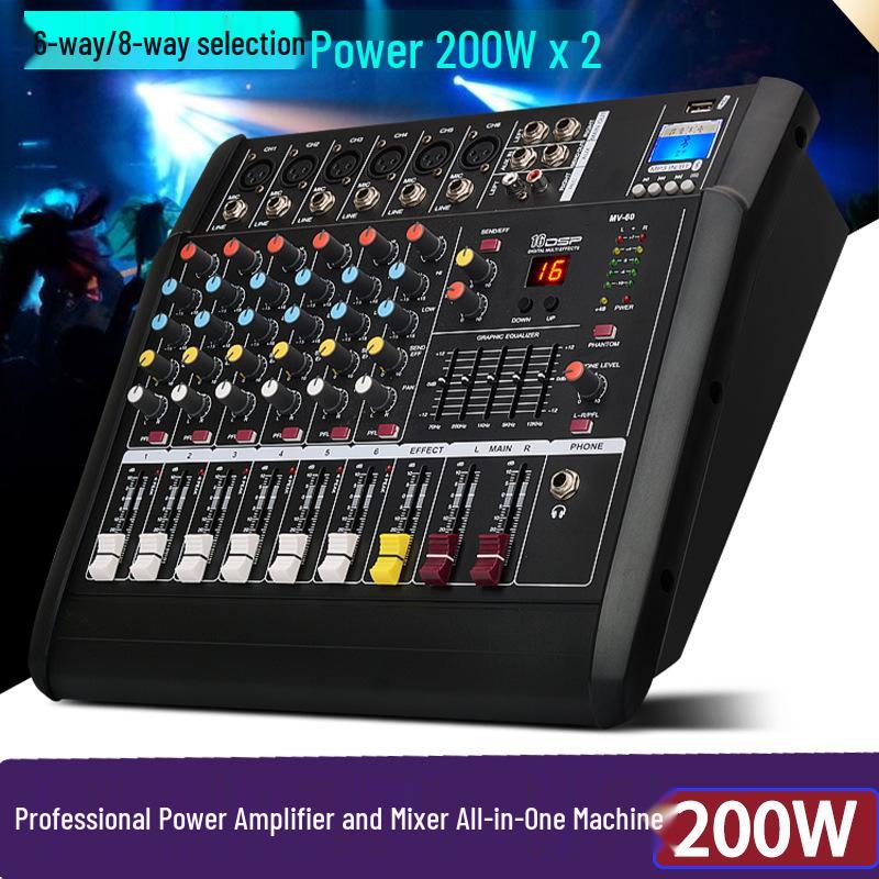 All-in-One 4/6 Channel Professional Mixer Amplifier with High Power, Reverb, and Equalizer for Stage and Wedding Performances