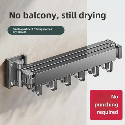 Punch-Free Wall-Mounted Folding Clothes Drying Rack for Indoor/Outdoor Use