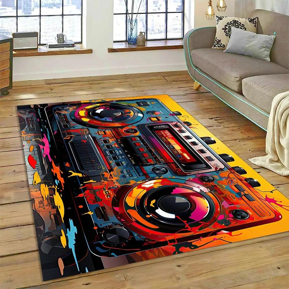 Retro Cassette Tape Carpets for Living Room Decoration Home Hallway Balcony Bathroom Mat Non Slip Parlour Sofa Large Floor Rug