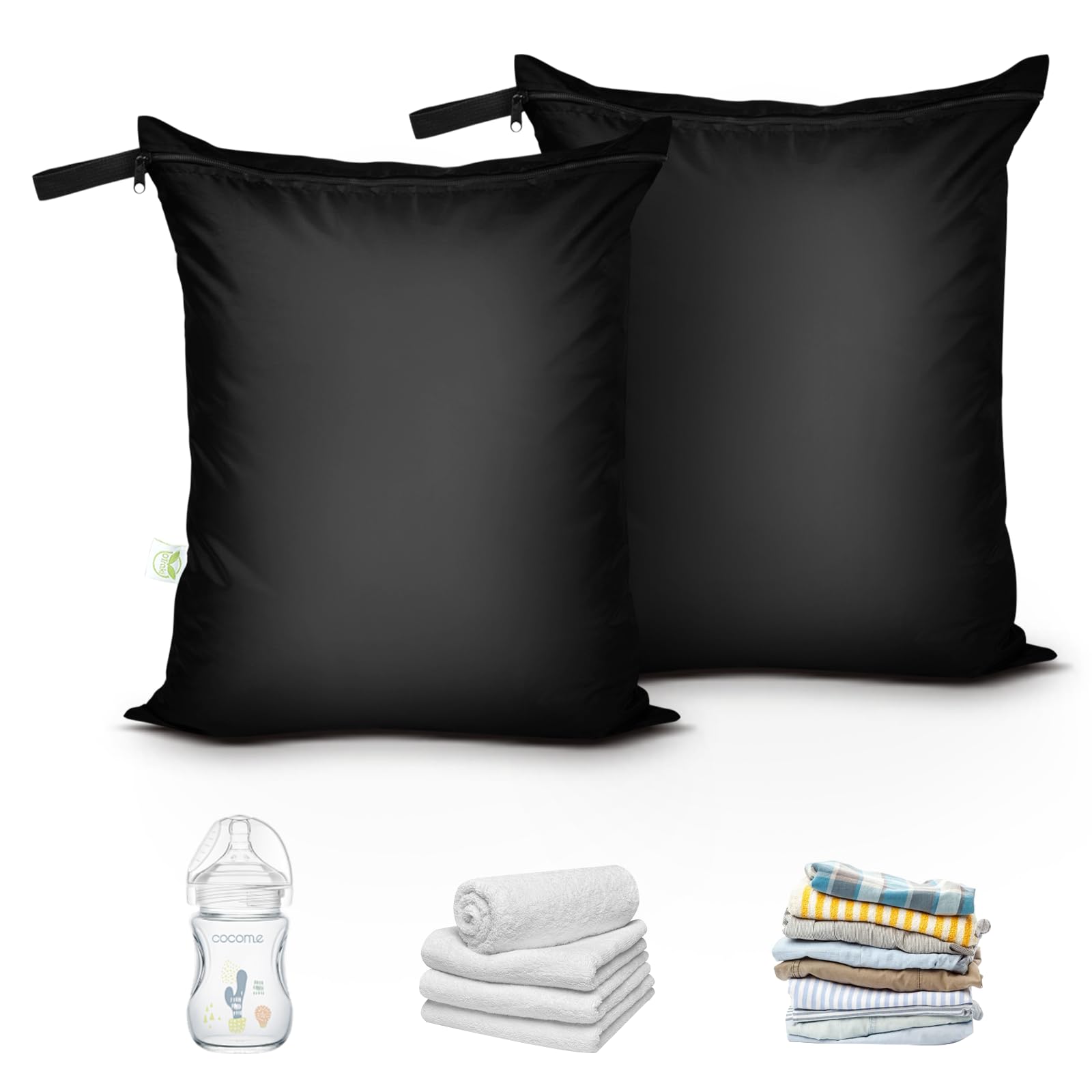 

OTraki Сумка для подгузников и грязной коляски из ткани Оксфорд, водонепроницаемая, для горячего и дорожная, черная, водонепроницаемая, подходит для купальников, 30x36см, 2 штуки