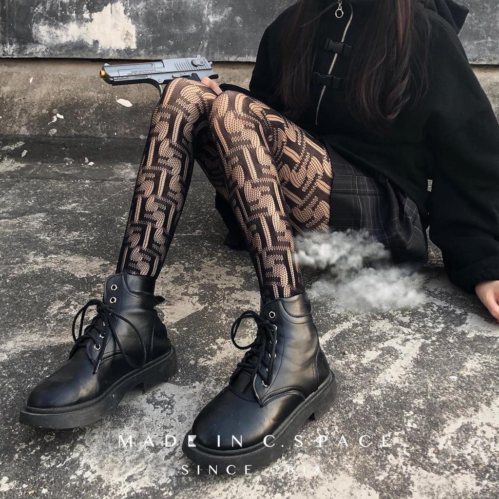 Mörka Spets FF Logotyp Nätstrumpbyxor Leggings