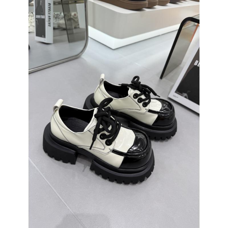 

Platform women s spring and autumn new height-increasing muffin lace-up color matching single shoes comfortable small leather shoes 35