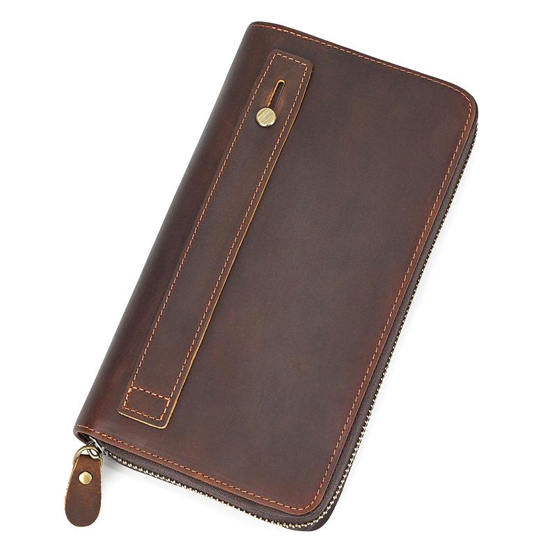 Top Grade Men Purse Genuine Leather Day Clutches For Male Vintage Style Hand Purse Crazy Horse Leather Mens Clutch Big Wallet