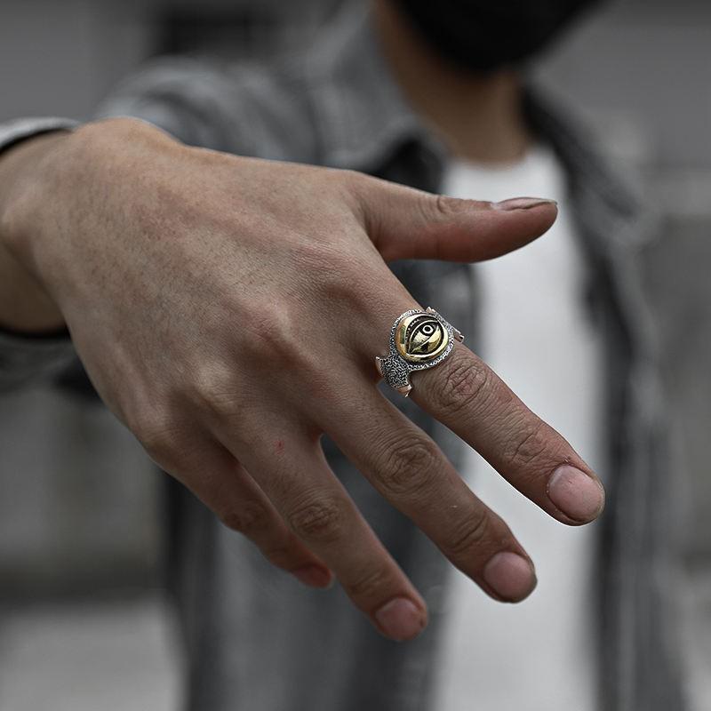 Adjustable Open Ring Men Women Vintage Horus Eye Evil Geometric Statement