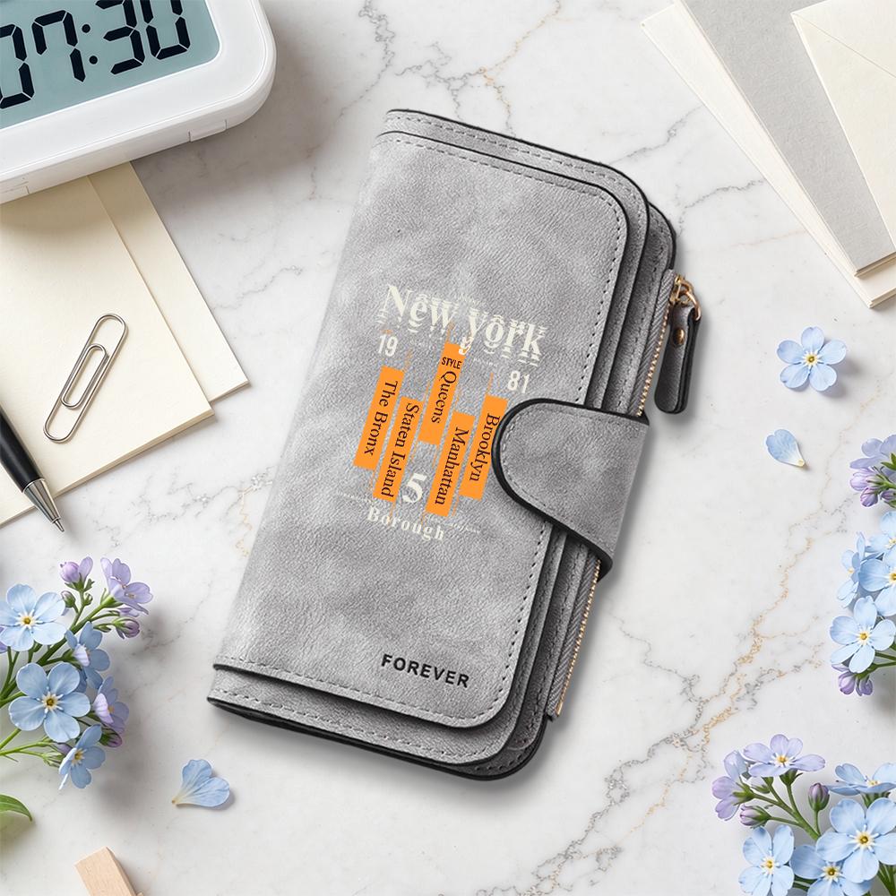 New York Print Wallet PU Leather Card Holder Portable Multipurpose Fashion Casual Purse For Daily Use