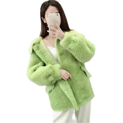Lamb Wool Coat Women's Spring Short Korean Version Top Long Sleeve Imitation Lamb Wool Lapel Small Coat