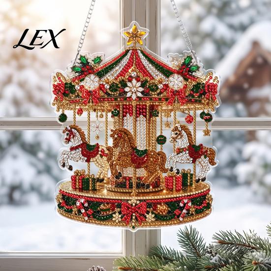 Festive Tree Ornament Crafting Christmas Rhinestone Painting Suncatcher Kit, DIY Faux Pearl Art Xmas Crafts for Adults Beginner, Acrylic Decorative