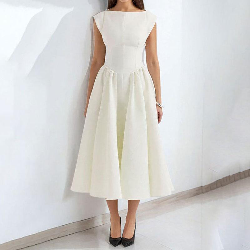 

Белое платье-макси с открытой спиной А-силуэта для женщин, однотонное, без рукавов, с высокой талией, плиссированное платье для клуба, элегантное 3XL