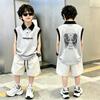 Korean Style Boys' Casual Vest Set - Summer 2026 Color Block Lapel Sleeveless Polo Shirt for Middle & Older Children