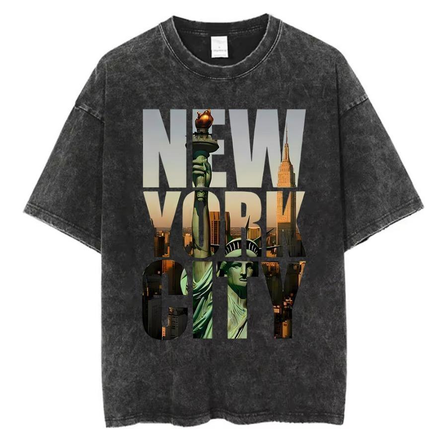 Summer Men's Comfortable Casual Loose Fit Plus Size New York City Printed Sports Crew Neck Short Sleeve T-Shirt