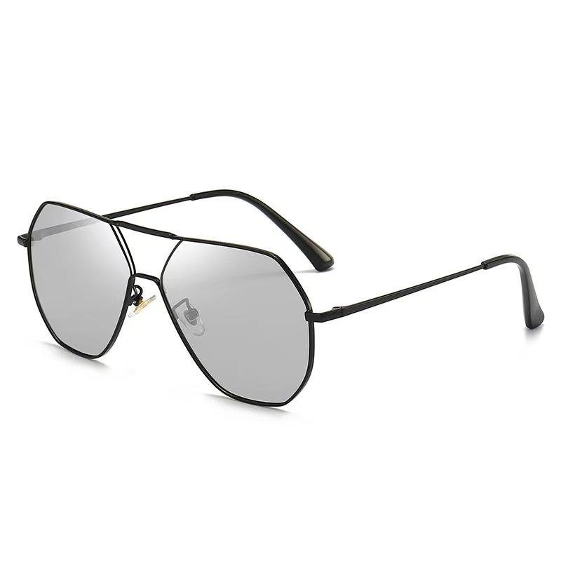 Retro casual double beam fashion polarized men's and women's sunglasses outdoor sunscreen photosensitive discoloration trend versatile sunglasses