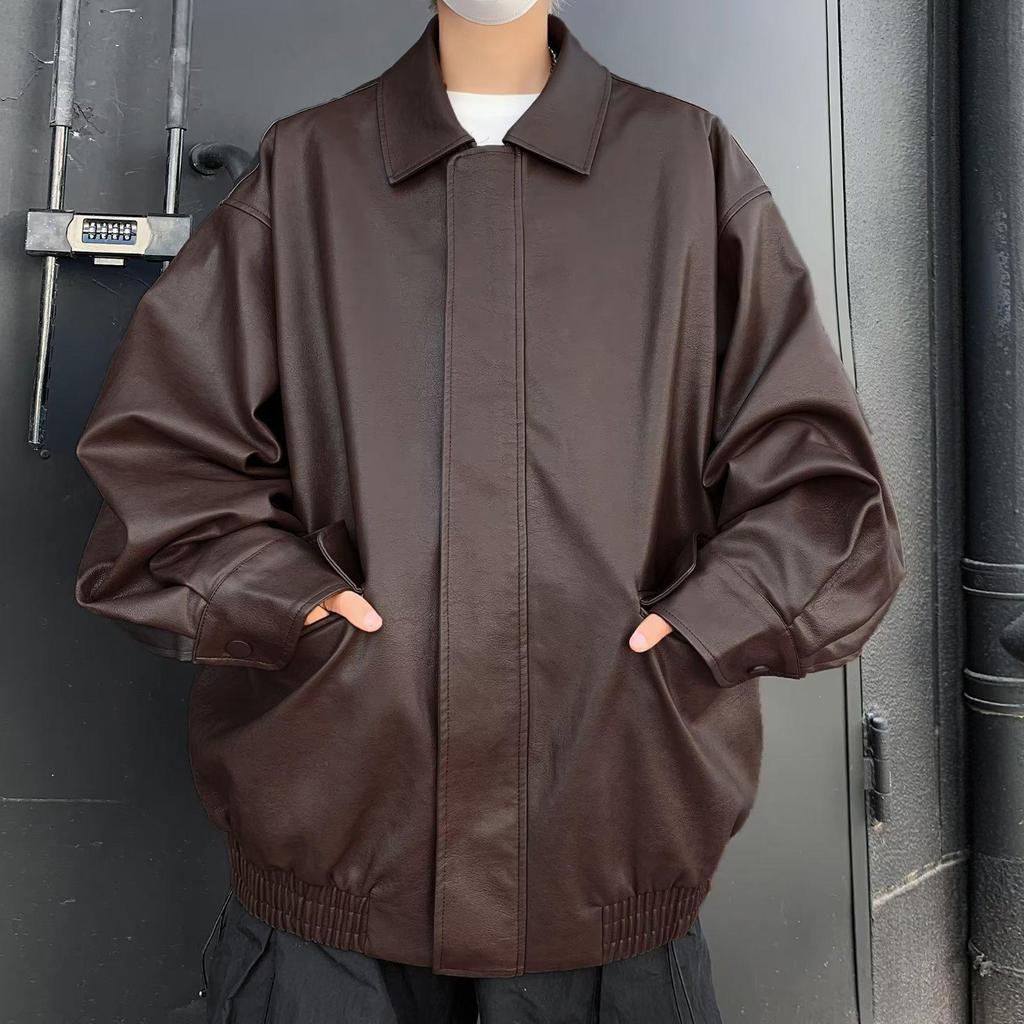 Men's Retro Brown PU Leather Jacket - 2025 Autumn/Winter Lapel Style