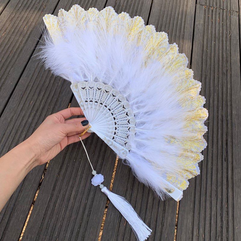 Nouveau Éventail Pliant Plume Douce Fée Fille Gothique Sombre Danse de Palais Éventail à Main Pendentif Accessoires de Photographie Décoration de Fête de Mariage