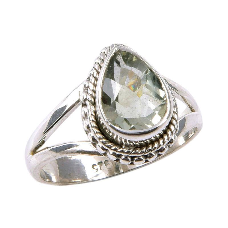 Natural Green Amethyst Gemstone 925 Solid Sterling Silver Gift Ring S.5.5 V9a14