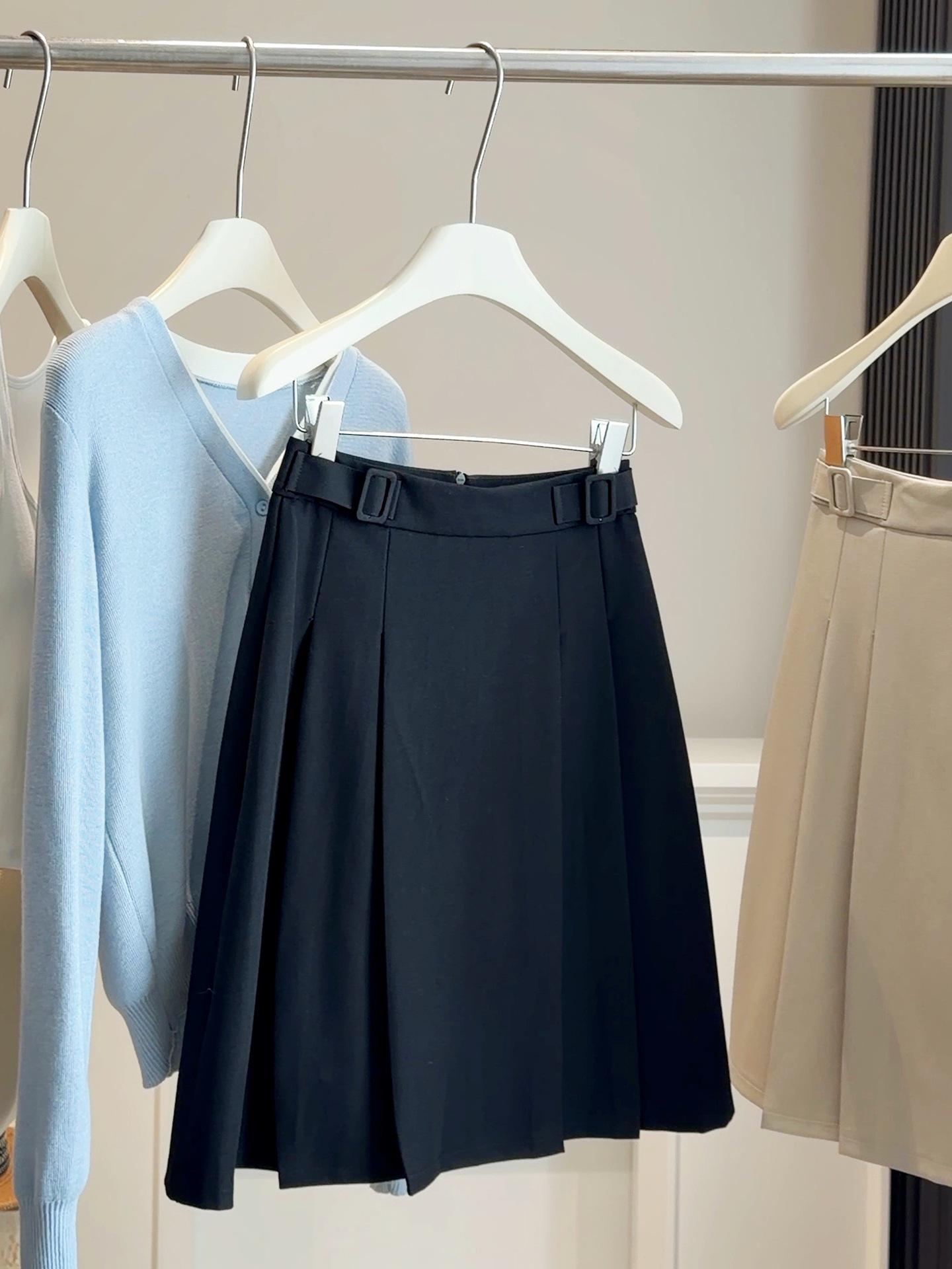 

Black Suit Pleated High-Waist Midi Skirt for Women - 2026 Summer Slimming A-line Large