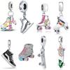 925 Silver Rullskridskor Berlockpärla Hänge DIY Smycken Gåva till Pojkar Flickor Mode Armbandsaccessoarer