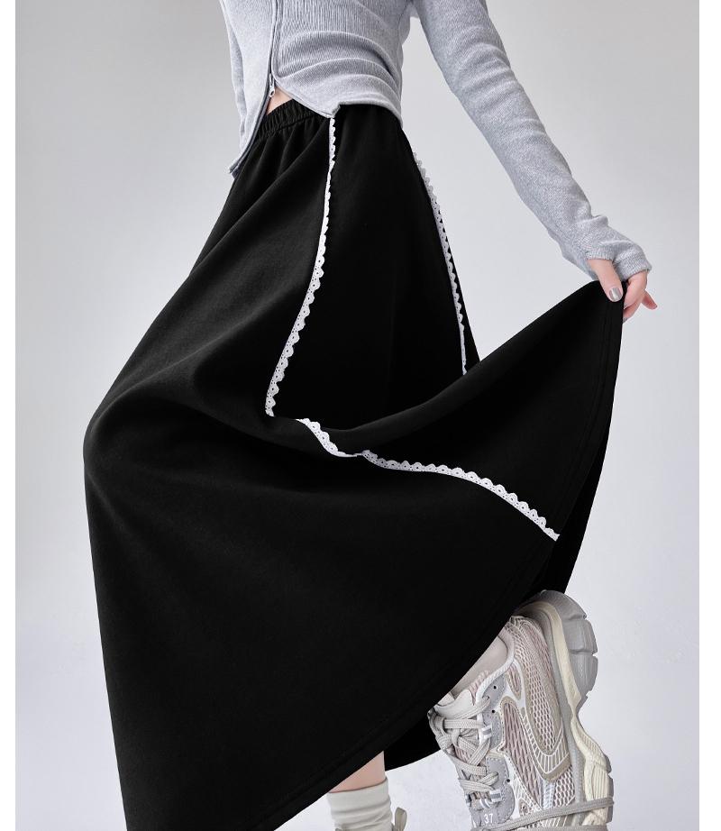 Falda de Otoño para Mujer con Bordado de Lazo Falda Larga Elegante de Cintura Alta Ropa Coreana Y2k