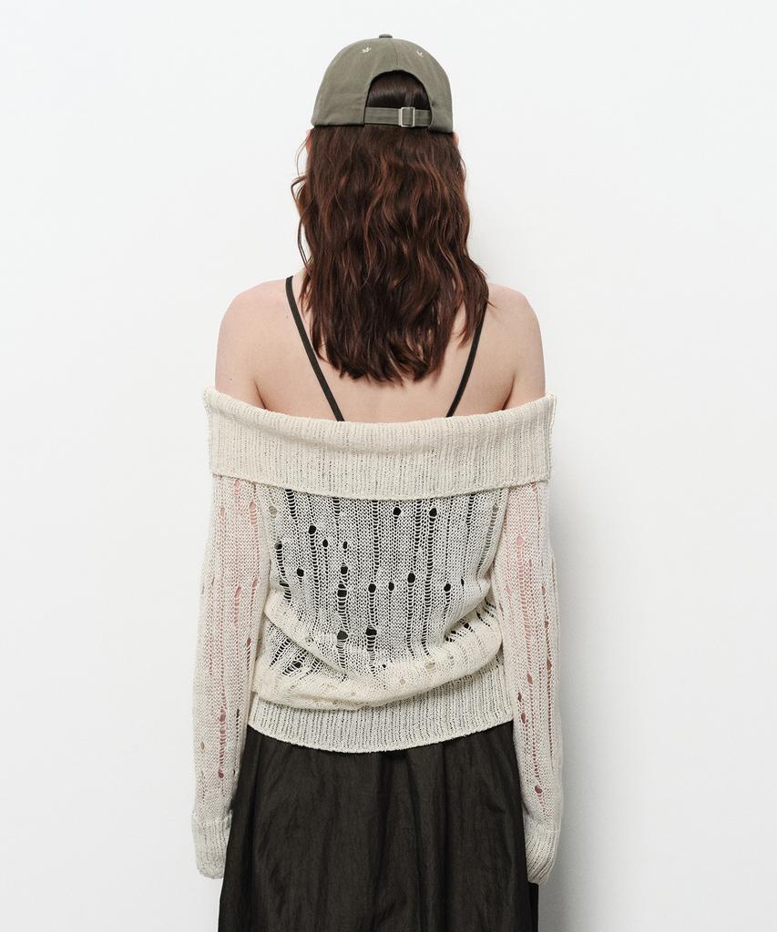 Daiaegeuneol Off Shoulder Damage Knit (Ivory)
