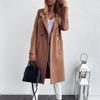 Moda feminina outono e inverno manga comprida lapela longo tweed casaco corta-vento jaqueta