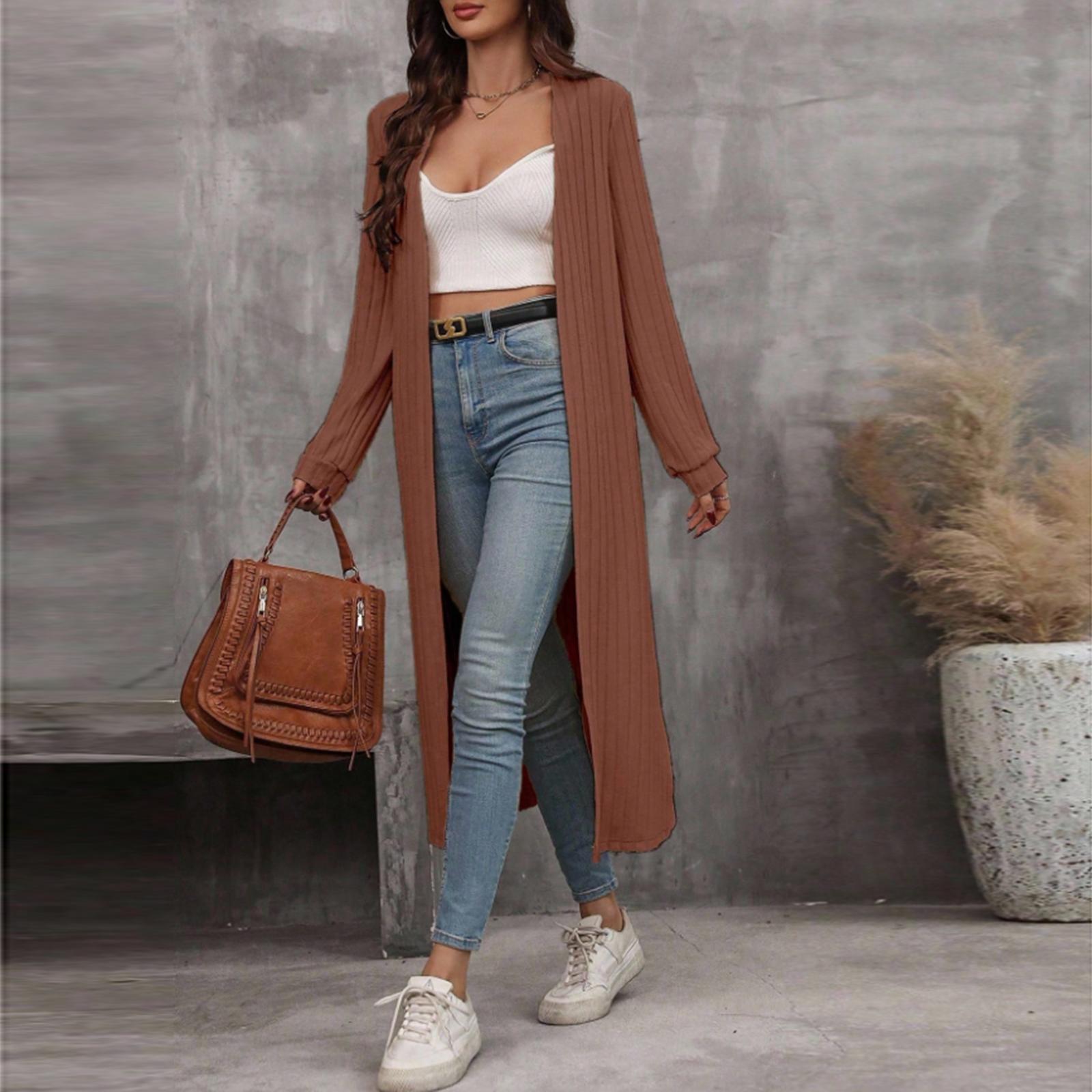 

Женский повседневный модный однотонный длинный кардиган-жакет S кофейный