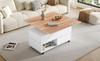 Mesa de Café de 100*50*52cm con 4 Ruedas, Mesa de Sala de Estar con 4 Cajones, Mesa de Café Elevable, Mesa para Sofá de Altura Ajustable, Blanco + Color Madera