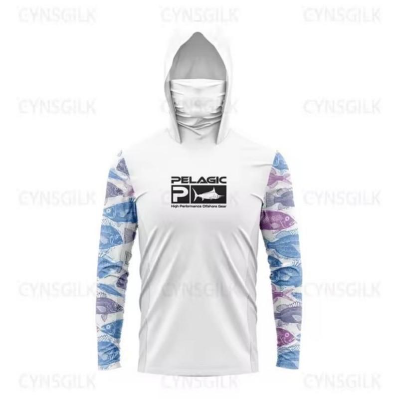 Mens Quick-Dry UV Protection Hooded Long Sleeve Fishing Shirt Outdoor Sports Cycling Apparel