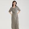 Gubang Printed V-neck Dress for Women In the Summer of 2026, with a Slimming and Waist Hugging Mid Length Chiffon A-line Skirt