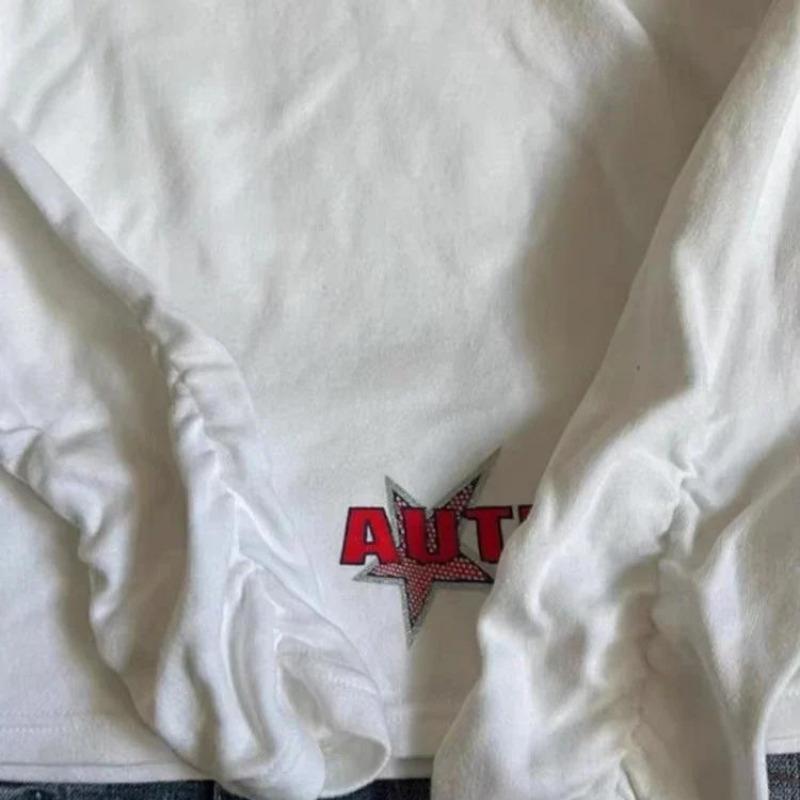 2KWEIRD Vintage Y2k Γυναικεία Μπλουζάκια Λευκά Grunge Γραφικά Μακρυμάνικα Μπλουζάκια Harajuku 2000s Αισθητική Streetwear Αμερικάνικο Ρετρό