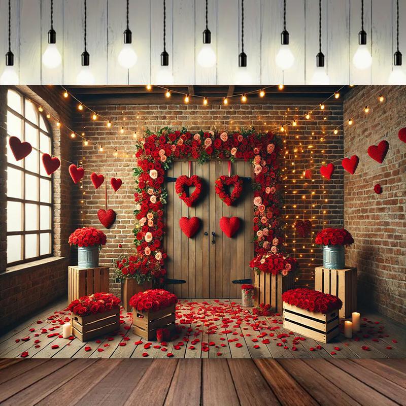 1 romantic floral Valentine's Day banner, suitable for holiday photography backgrounds at parties and weddings