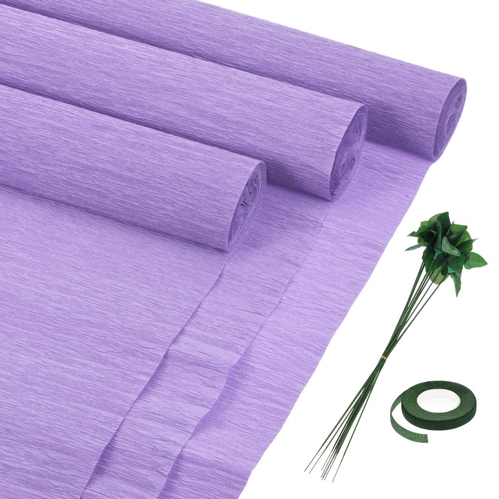 6pcs Crepe Paper Roll with Floral Stem Wire and Green Floral Tapes for Wedding Ceremony Various Large Festivals Decoration