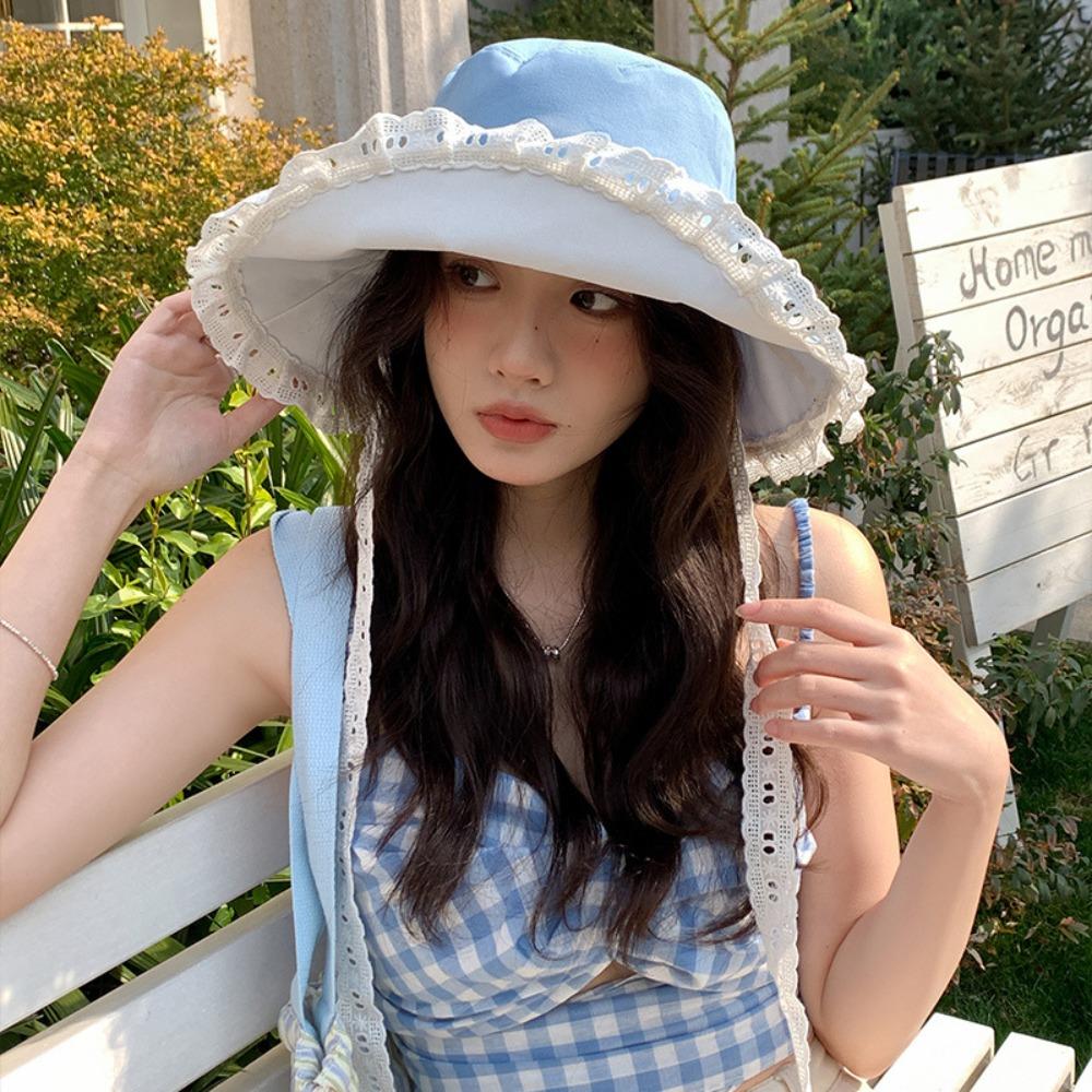 Sweet Lace Ribbon Hat French Style Women's Sun Hat Fashion Cowboy Fisherman Hat  Spring Summer
