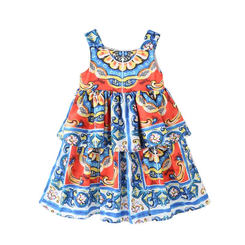 2025 Girls' Floral Cake Skirt Sleeveless Summer Dress - European & American Style